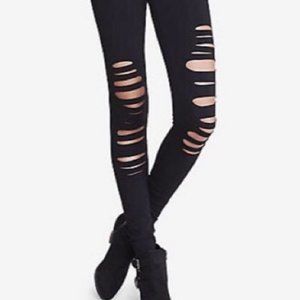 NWOT Express ripped black stretch leggings (xs)
